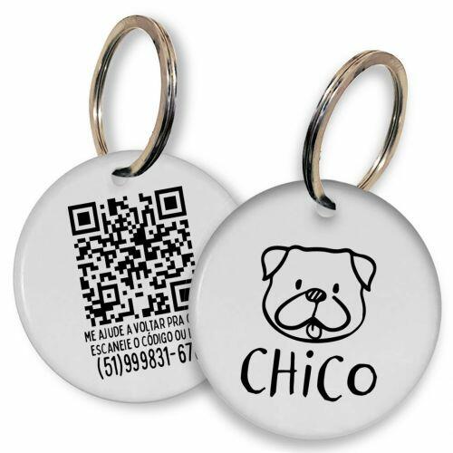 Placa de Identifica��o Personalizada com Telefone e QR Code - Pug