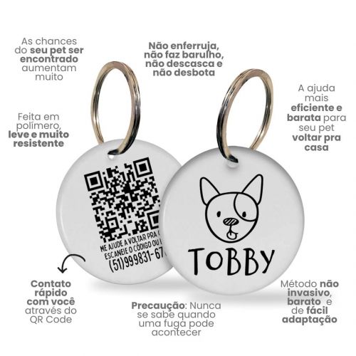 Placa de Identifica��o Personalizada com Telefone e QR Code - Vira Lata Pelo Curto