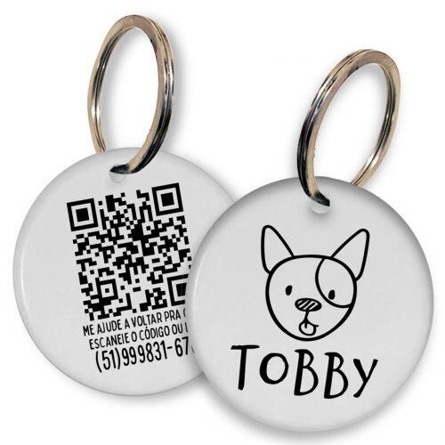 Placa de Identifica��o Personalizada com Telefone e QR Code - Vira Lata Pelo Curto