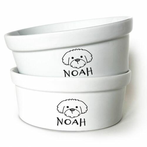Kit Comedouro + Bebedouro Personalizados Com o Nome do Pet - Dupla de Tigelas de Cer�mica para Pets - Malt�s