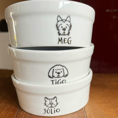 Comedouro/Bebedouro Personalizado Com o Nome do Pet - Tigela de Cerâmica para Pets - Maltês