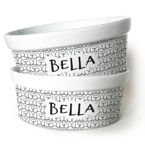Kit Comedouro e Bebedouro Personalizados de Cer�mica | ShihTzu - Cole��o Carinhas