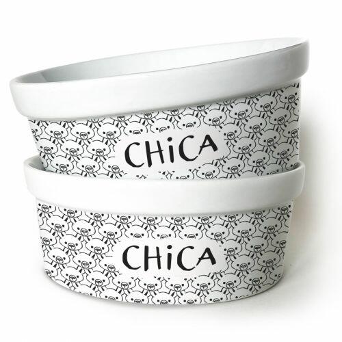 Kit Comedouro e Bebedouro Personalizados de Cer�mica | Chihuahua - Cole��o Carinhas