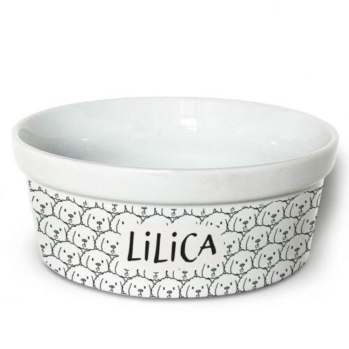 Kit Comedouro, Bebedouro e Tapete Personalizados para Bichon Frisé | Coleção Carinhas