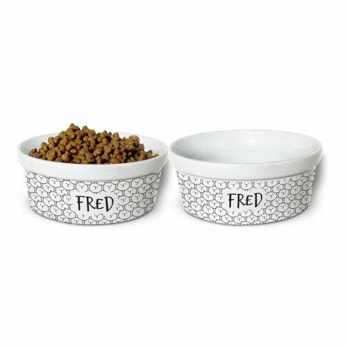 Kit Comedouro e Bebedouro Personalizados de Cer�mica | Spitz - Lulu - Cole��o Carinhas