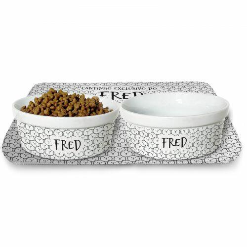 Kit Comedouro, Bebedouro e Tapete Personalizados para Spitz - Lulu | Cole��o Carinhas