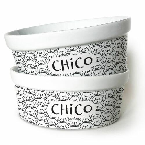 Kit Comedouro e Bebedouro Personalizados de Cer�mica | Pug - Cole��o Carinhas