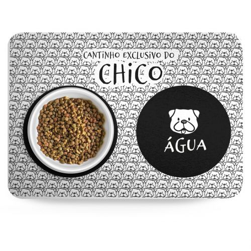Kit Comedouro, Bebedouro e Tapete Personalizados para Pug | Cole��o Carinhas