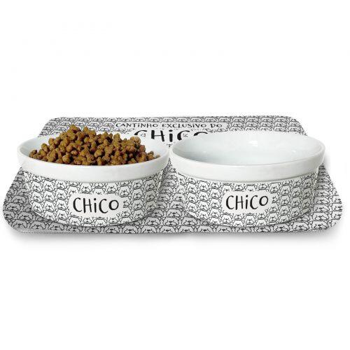 Kit Comedouro, Bebedouro e Tapete Personalizados para Pug | Cole��o Carinhas