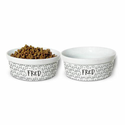 Kit Comedouro e Bebedouro Personalizados de Cer�mica | Gato - Cole��o Carinhas