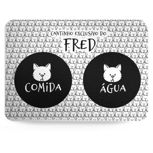 Kit Comedouro, Bebedouro e Tapete Personalizados para Gato | Coleção Carinhas