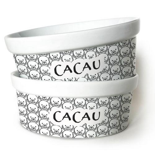 Kit Comedouro e Bebedouro Personalizados de Cer�mica | Pinscher - Cole��o Carinhas