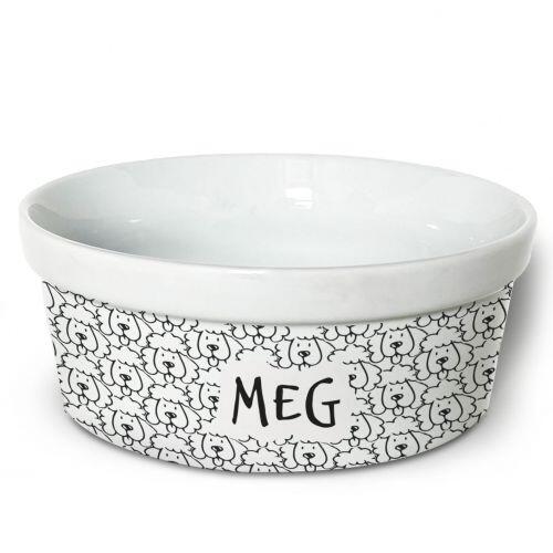 Kit Comedouro e Bebedouro Personalizados de Cer�mica | Poodle - Cole��o Carinhas