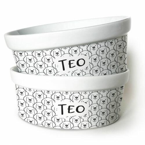 Kit Comedouro e Bebedouro Personalizados de Cer�mica | Schnauzer - Cole��o Carinhas