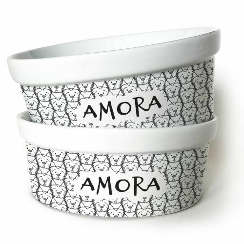 Kit Comedouro e Bebedouro Personalizados de Cer�mica | Yorkshire - Cole��o Carinhas