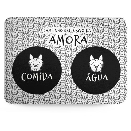 Kit Comedouro, Bebedouro e Tapete Personalizados para Yorkshire | Coleção Carinhas