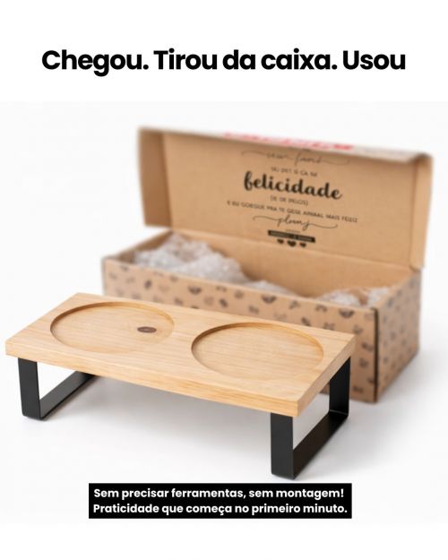 Suporte de Elevação Duplo em Madeira e Pés em Metal