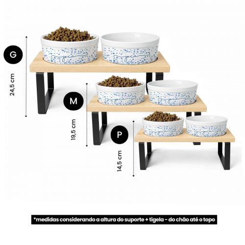 Kit 2 Tigelas Personalizadas com Suporte Duplo - Escolha a Cor - Cora��es Azuis ou Rosas