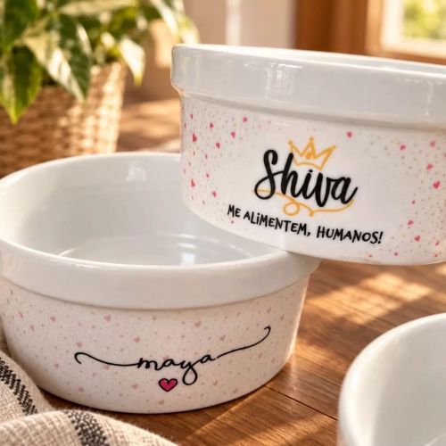 Kit 2 Tigelas Personalizadas com Suporte Duplo - Escolha a Cor - Príncipe ou Princesa