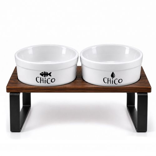 Kit 2 Tigelas Personalizadas com Suporte Duplo - Escolha o ícone - Preto e Branco