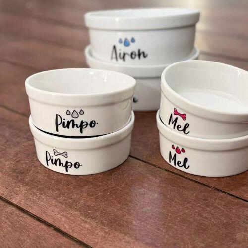 Kit 2 Tigelas Personalizadas com Suporte Duplo - Escolha os Ícones e a Cor - Azul, Rosa ou Cinza
