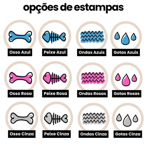 Kit 2 Tigelas Personalizadas com Suporte Duplo - Escolha os �cones e a Cor - Azul, Rosa ou Cinza