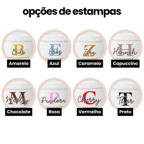 Kit 2 Tigelas Personalizadas com Suporte Duplo - Monograma - Escolha a Cor