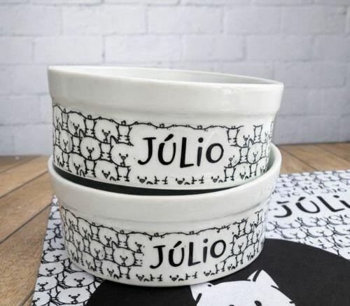 Kit Comedouro e Bebedouro Personalizados de Cer�mica | Escolha a Ra�a do Pet - Cole��o Carinhas