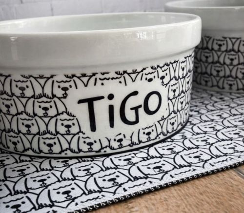 Kit Comedouro e Bebedouro de Cerâmica Personalizados - Carinhas - Escolha a Raça