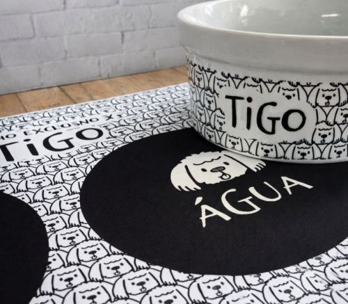 Kit Comedouro e Bebedouro de Cerâmica Personalizados - Carinhas - Escolha a Raça