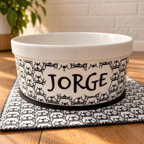 Kit Comedouro e Bebedouro de Cerâmica Personalizados - Carinhas - Escolha a Raça