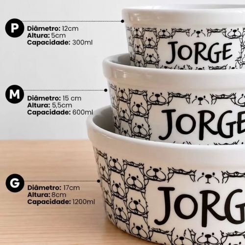 Kit Comedouro e Bebedouro de Cerâmica Personalizados - Carinhas - Escolha a Raça