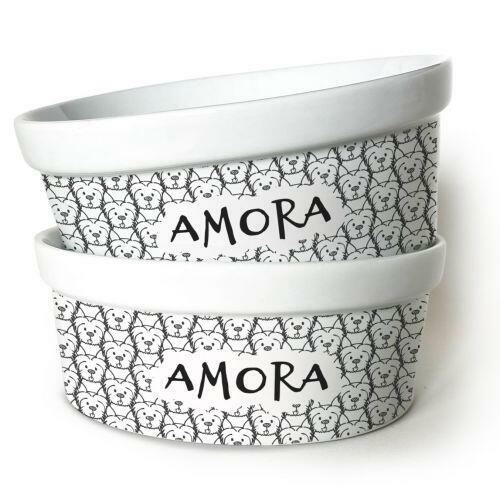 Kit Comedouro e Bebedouro Personalizados de Cer�mica | Escolha a Ra�a do Pet - Cole��o Carinhas