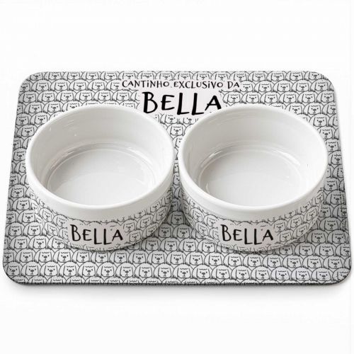 Kit Personalizado com Comedouro, Bebedouro e Tapete | Escolha a Raça do Pet - Coleção Carinhas