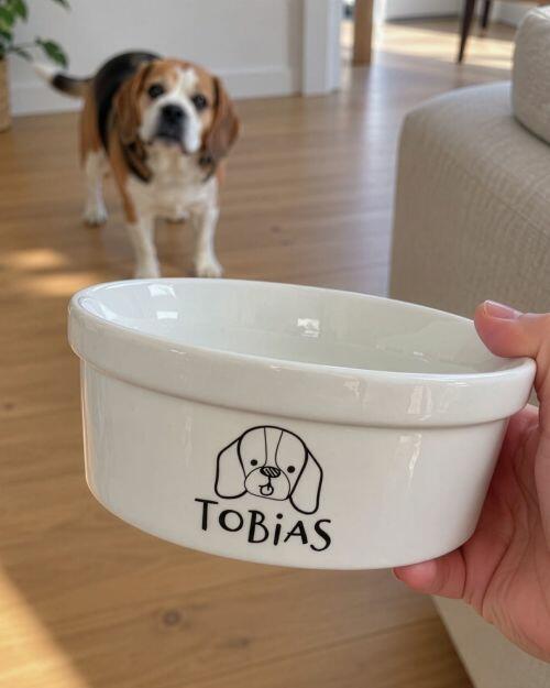 Kit Comedouro e Bebedouro de Cer�mica Personalizados - Meu Pet - Escolha a Ra�a