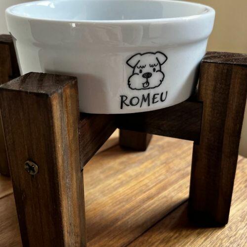 Kit Comedouro e Bebedouro de Cer�mica Personalizados - Meu Pet - Escolha a Ra�a