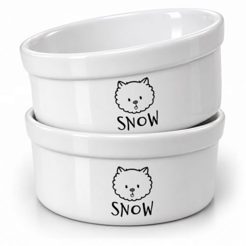 Kit Comedouro e Bebedouro de Cerâmica Personalizados - Meu Pet - Escolha a Raça