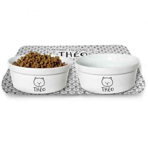 �Kit Personalizado com Comedouro, Bebedouro e Tapete | Escolha a Ra�a - Cole��o Meu Pet