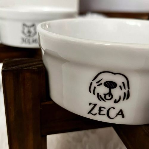 Kit Comedouro Personalizado com Suporte Individual - Escolha a Raça | Coleção Meu Pet