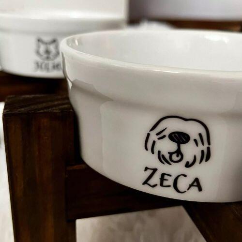 Kit Comedouro e Bebedouro Personalizados + 2 Suportes Individuais - Escolha a Ra�a | Cole��o Meu Pet