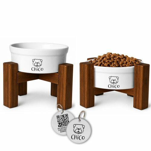 Kit 2 Tigelas com Suportes e Plaquinha + FRETE GR�TIS - Escolha a Ra�a - Cole��o Meu Pet�