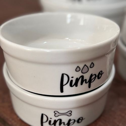 Kit Comedouro e Bebedouro de Cerâmica com Nome do Pet - Escolha Cores e Ícones