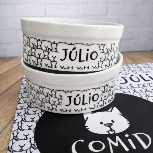 Kit Tigela Personalizada com Suporte Individual - Escolha a Raça - Coleção Carinhas