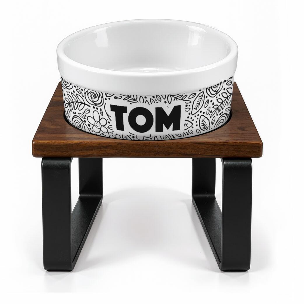 Kit Tigela Personalizada com Suporte Individual - Floral P&B