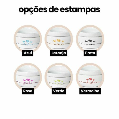 Kit Tigela Personalizada com Suporte Individual - Escolha a Cor - Tr�s Cora��es