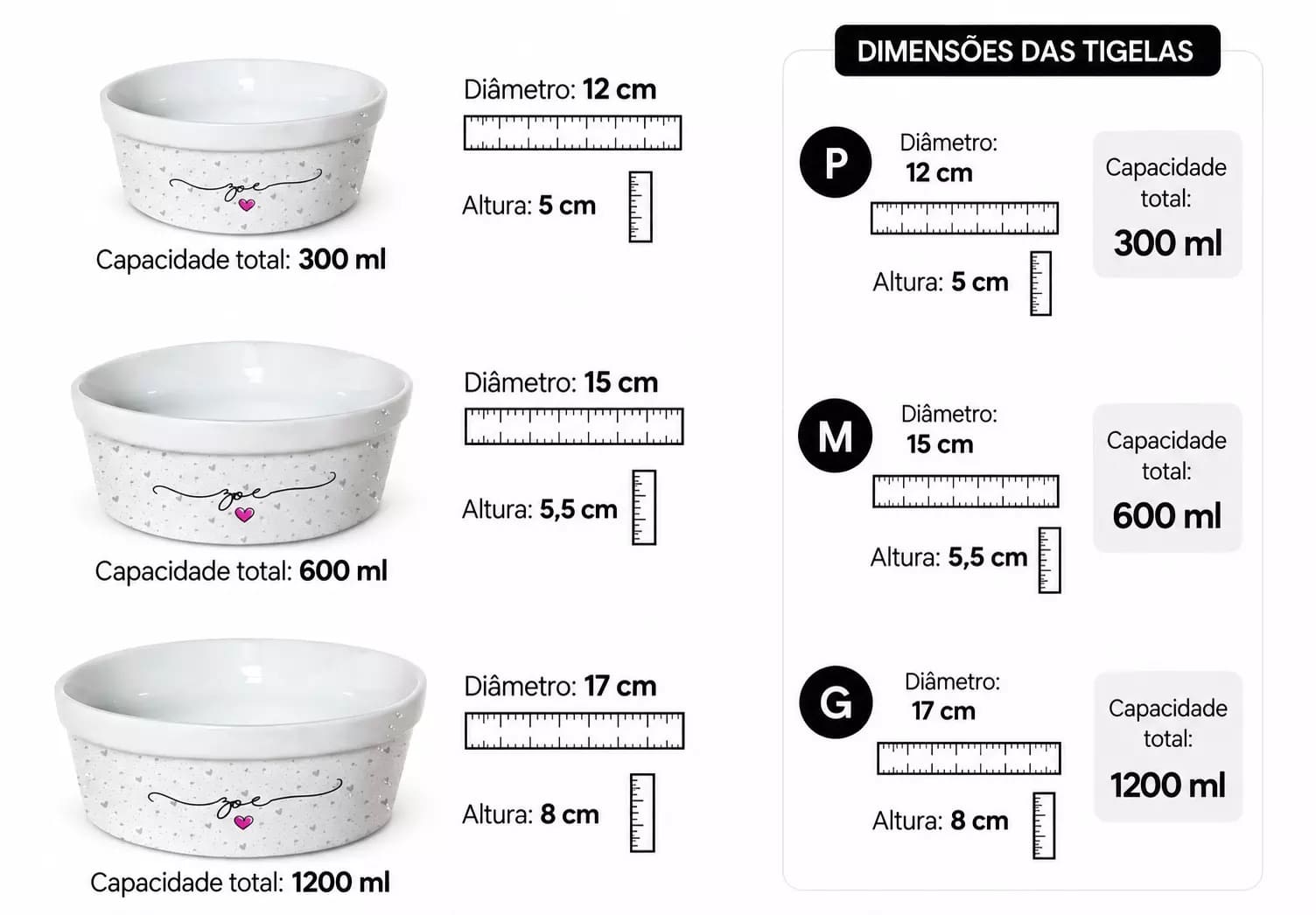 Kit Tigela Personalizada com Suporte Individual - Escolha a Cor - Três Corações