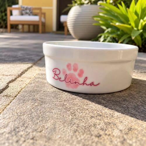 Kit Tigela Personalizada com Suporte Individual - Escolha a Cor - Patinha Aquarela
