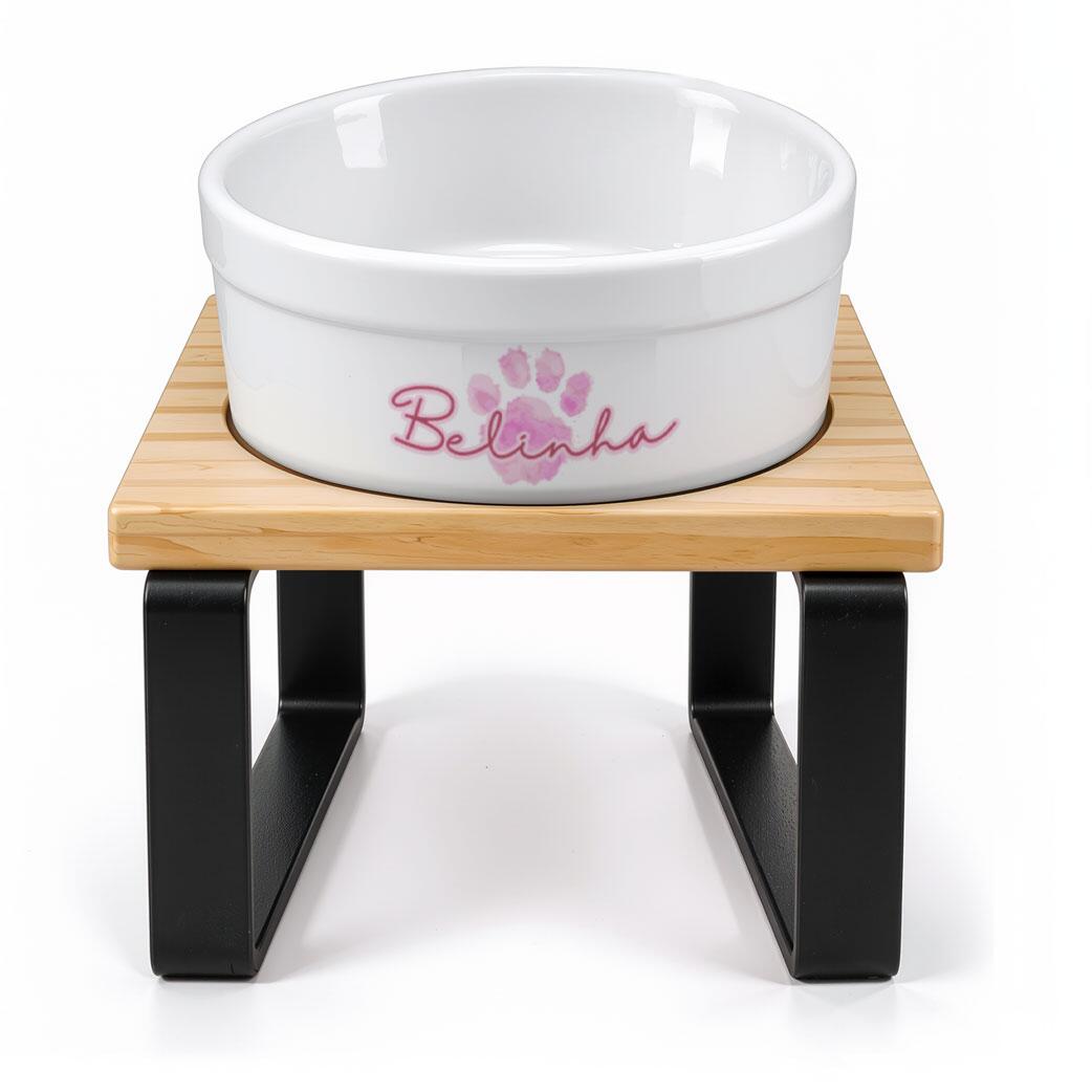 Kit Tigela Personalizada com Suporte Individual - Escolha a Cor - Patinha Aquarela