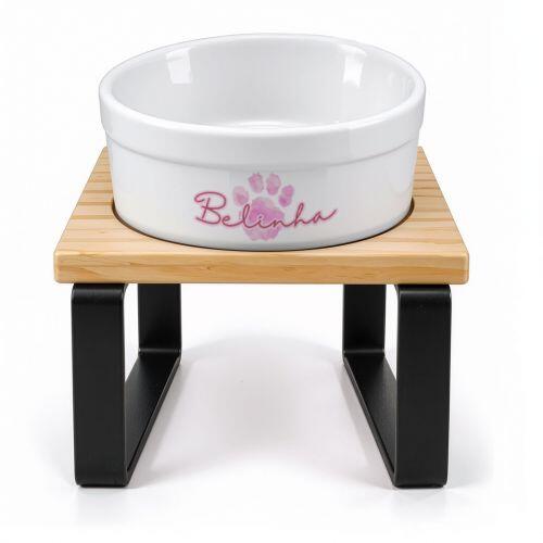 Kit Tigela Personalizada com Suporte Individual - Escolha a Cor - Patinha Aquarela