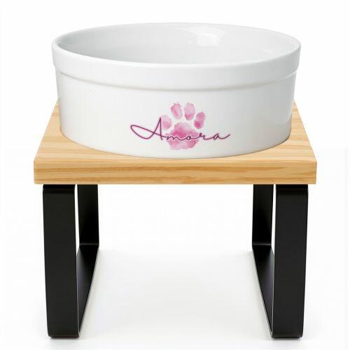 Kit Tigela Personalizada com Suporte Individual - Escolha a Cor - Patinha Aquarela